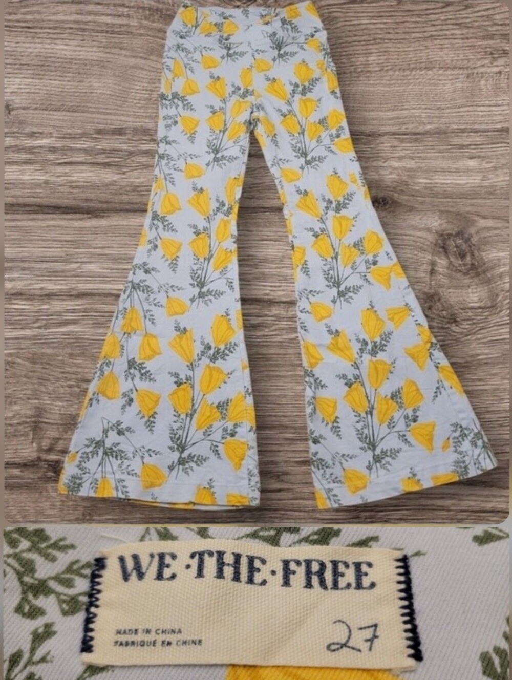 We the Free Size 27x32 Womens Flared Venice Beach Yellow Floral Jeans Multicolor